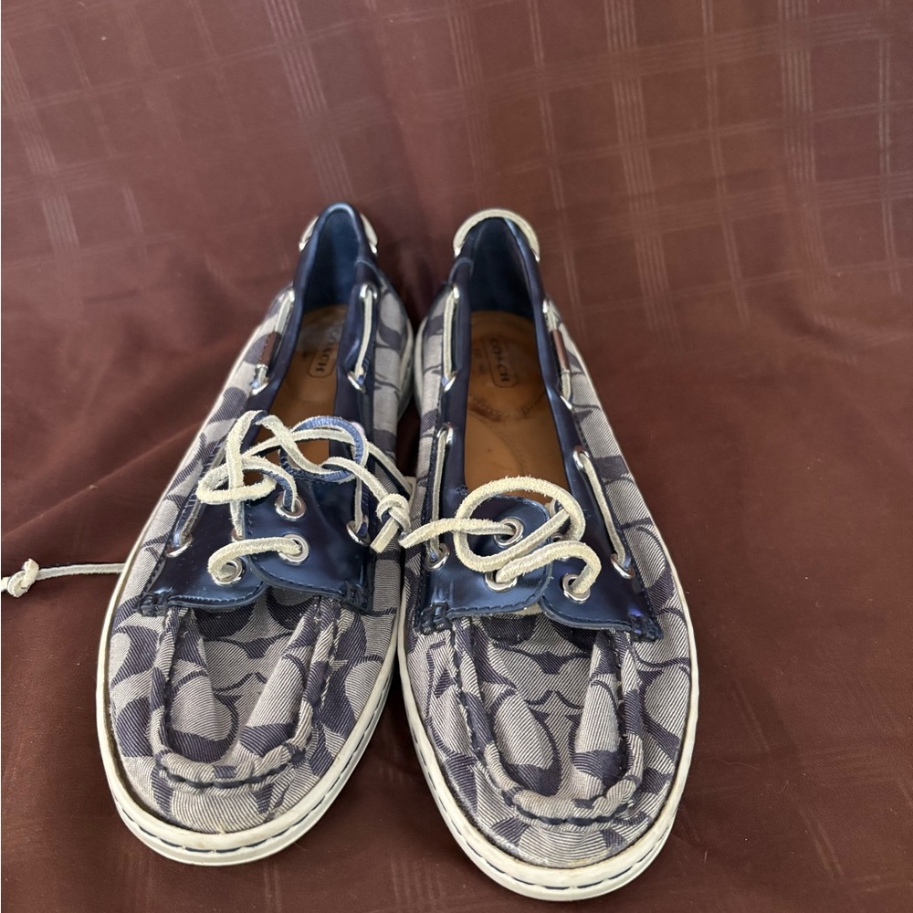 Coach Signature Jacquard Boat Shoes Women’s 9.5B Canvas Leather Loafers